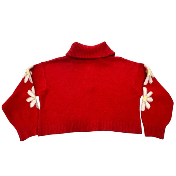 TOPSHOP Red Daisy Quarter Zip Collared Crop Cozy Knit Sweater Womens 10 - Picture 6 of 15